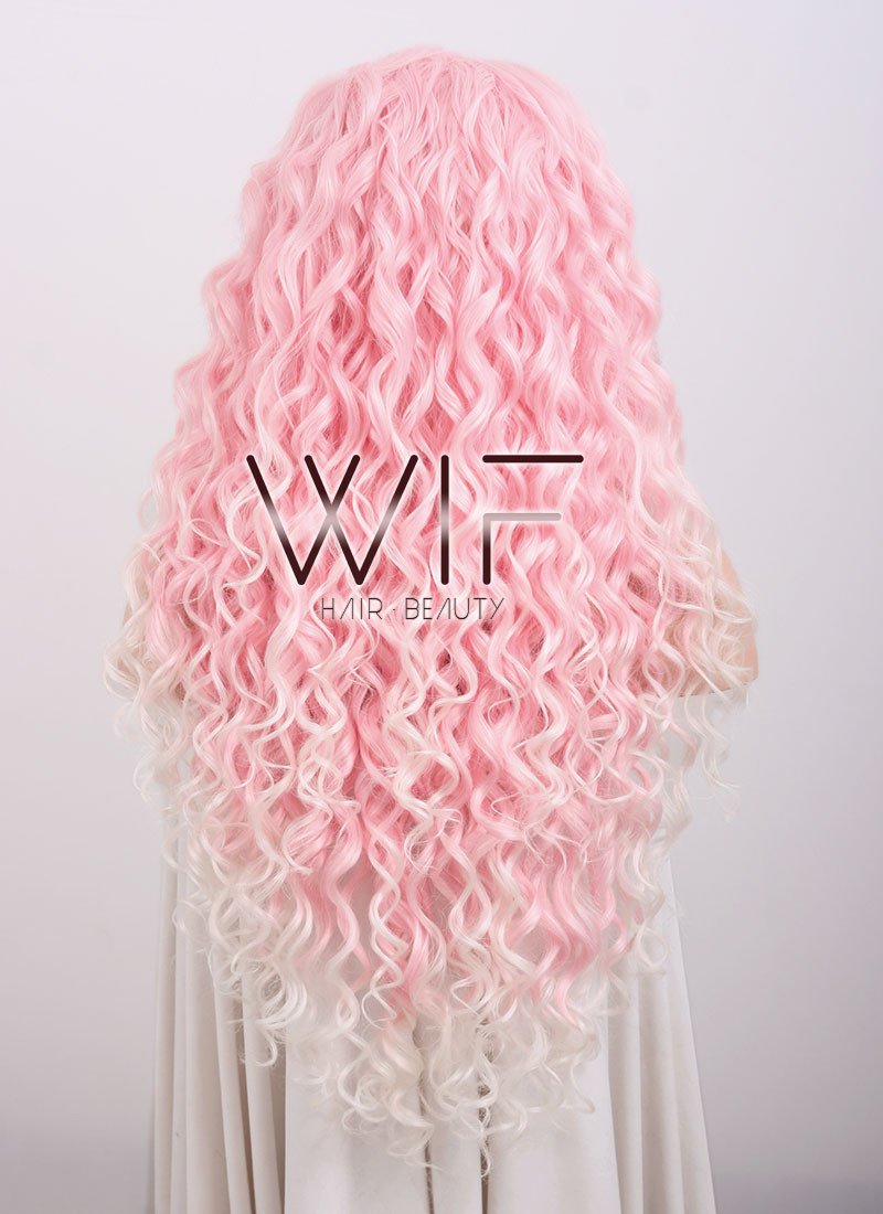 26" Spiral Curly Pink Blonde Ombre Lace Front Synthetic Wig LF165