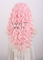 26" Spiral Curly Pink Blonde Ombre Lace Front Synthetic Wig LF165