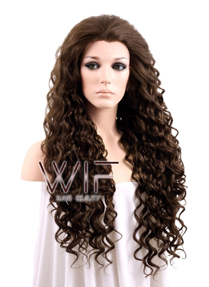 26" Spiral Curly Mixed Dark Brown Lace Front Synthetic Wig LF169
