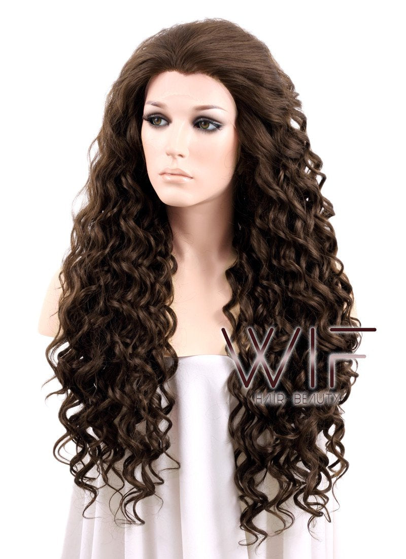26" Spiral Curly Mixed Dark Brown Lace Front Synthetic Wig LF169