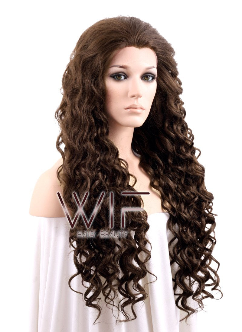 26" Spiral Curly Mixed Dark Brown Lace Front Synthetic Wig LF169