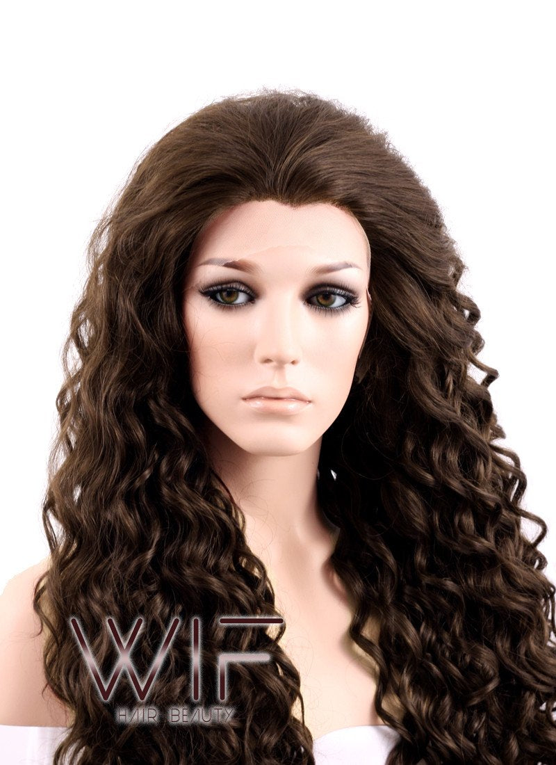 26" Spiral Curly Mixed Dark Brown Lace Front Synthetic Wig LF169