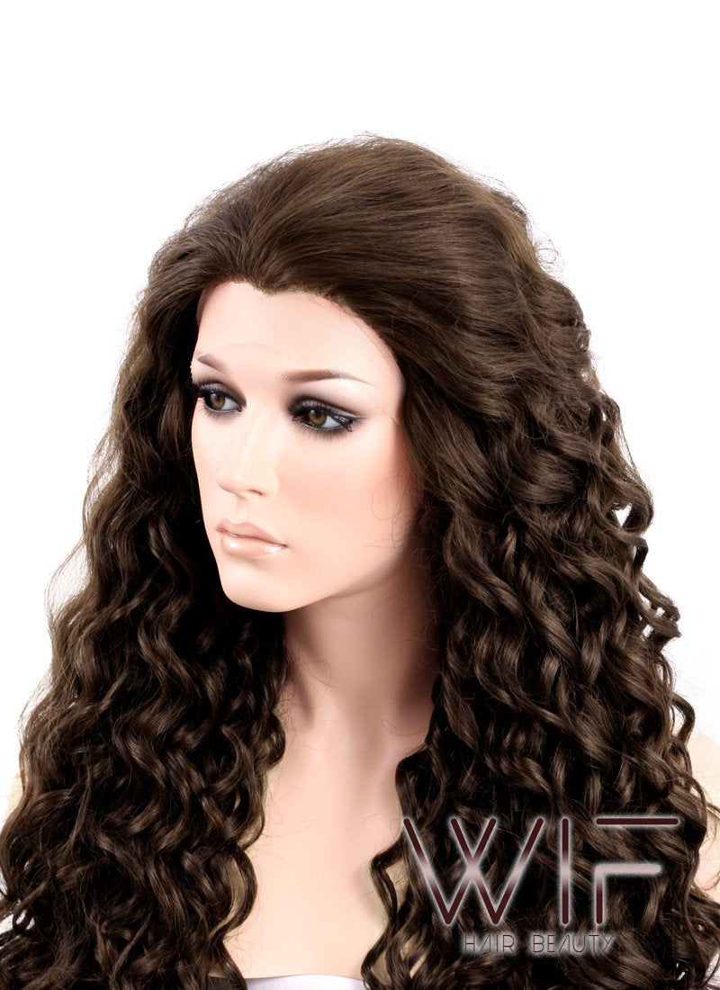 26" Spiral Curly Mixed Dark Brown Lace Front Synthetic Wig LF169