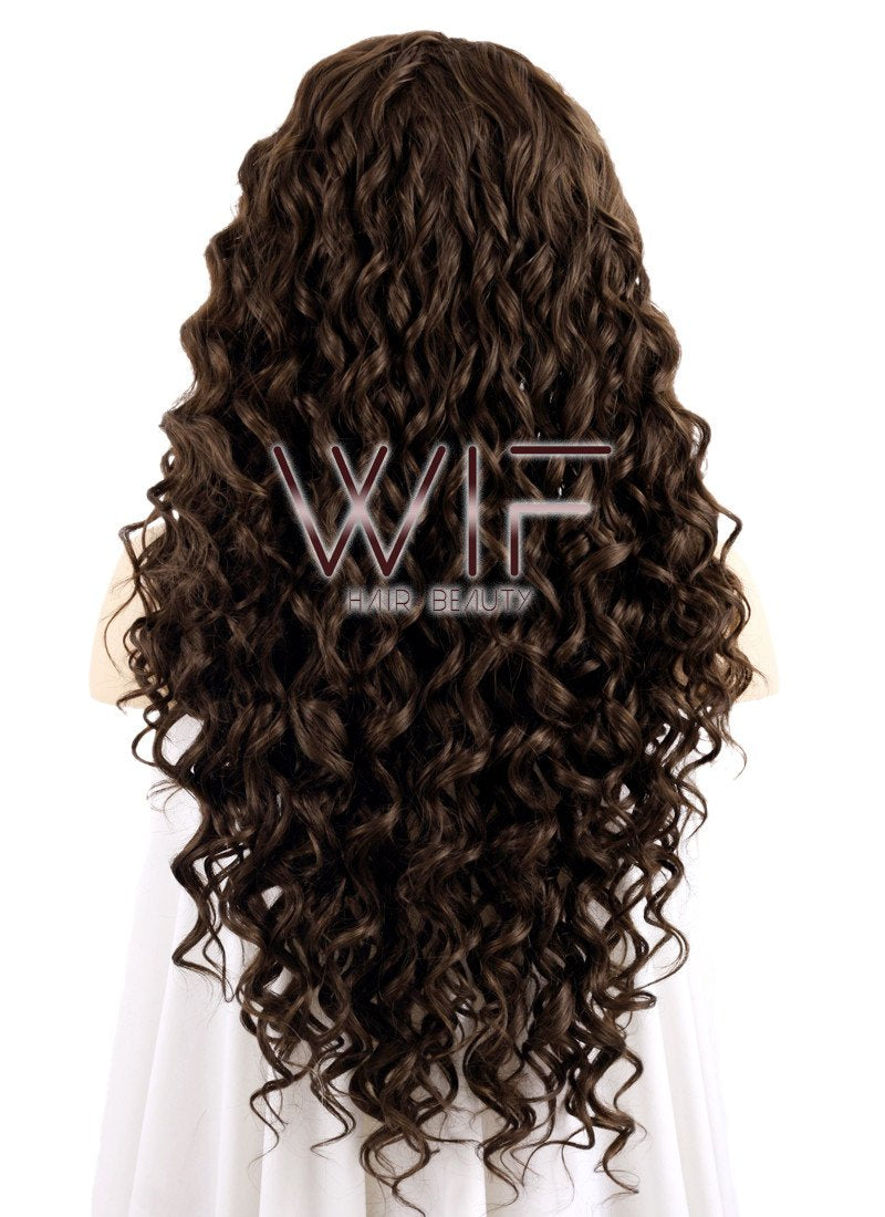 26" Spiral Curly Mixed Dark Brown Lace Front Synthetic Wig LF169