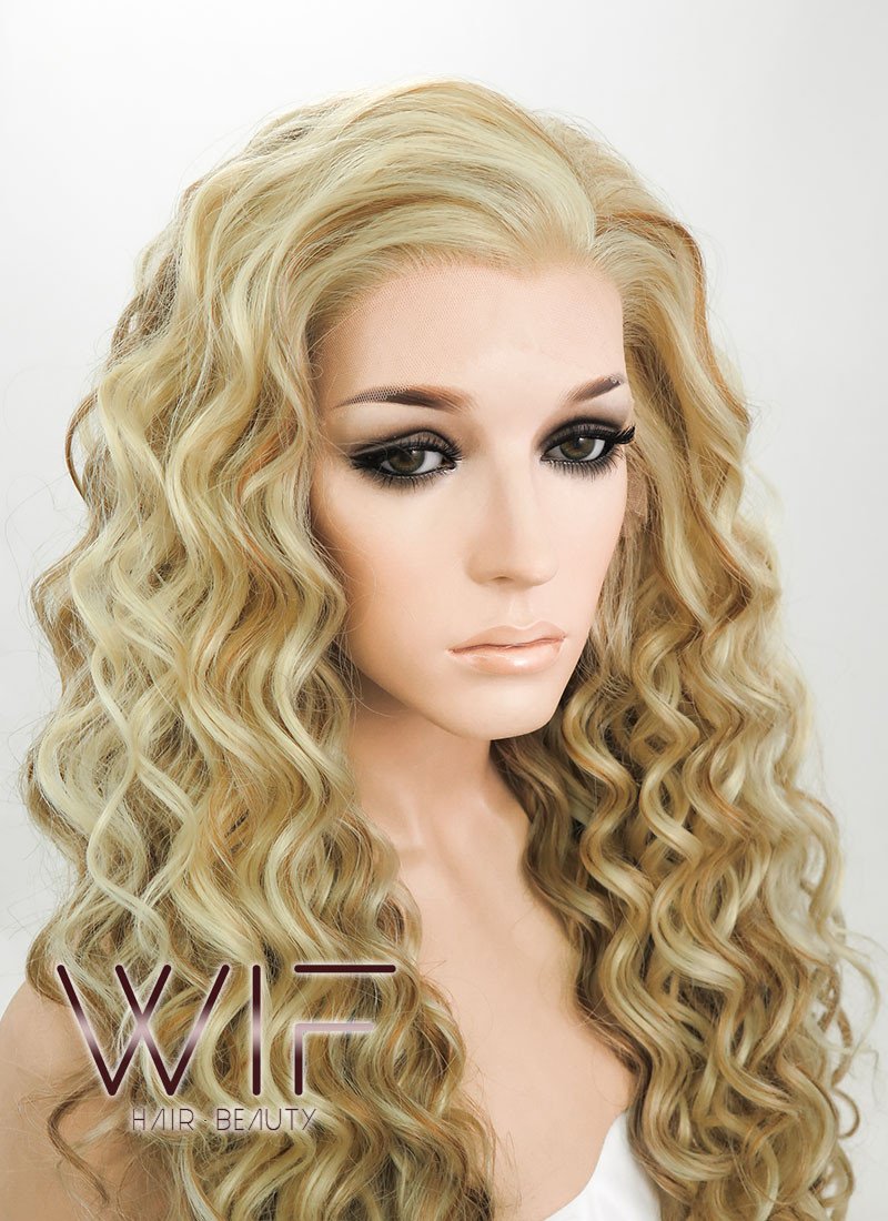 26" Spiral Curly Golden Blonde Mixed Brown Lace Front Synthetic Wig LF179
