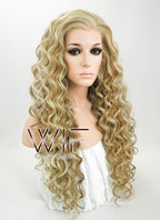 26" Spiral Curly Golden Blonde Mixed Brown Lace Front Synthetic Wig LF179