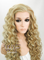 26" Spiral Curly Golden Blonde Mixed Brown Lace Front Synthetic Wig LF179