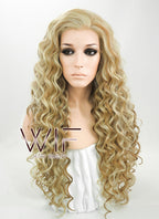 26" Spiral Curly Golden Blonde Mixed Brown Lace Front Synthetic Wig LF179