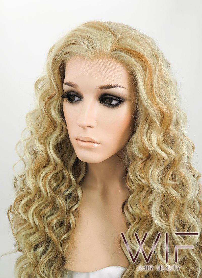 26" Spiral Curly Golden Blonde Mixed Brown Lace Front Synthetic Wig LF179