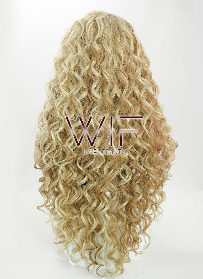 26" Spiral Curly Golden Blonde Mixed Brown Lace Front Synthetic Wig LF179