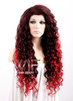 Long Curly 26" Medium & Dark Red Mix Ombre Lace Front Synthetic Fashion Wig