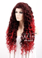 Long Curly 26" Medium & Dark Red Mix Ombre Lace Front Synthetic Fashion Wig