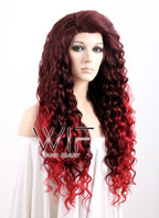 Long Curly 26" Medium & Dark Red Mix Ombre Lace Front Synthetic Fashion Wig