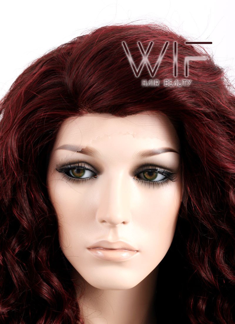 Long Curly 26" Medium & Dark Red Mix Ombre Lace Front Synthetic Fashion Wig