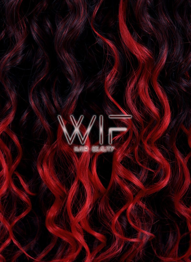 Long Curly 26" Medium & Dark Red Mix Ombre Lace Front Synthetic Fashion Wig