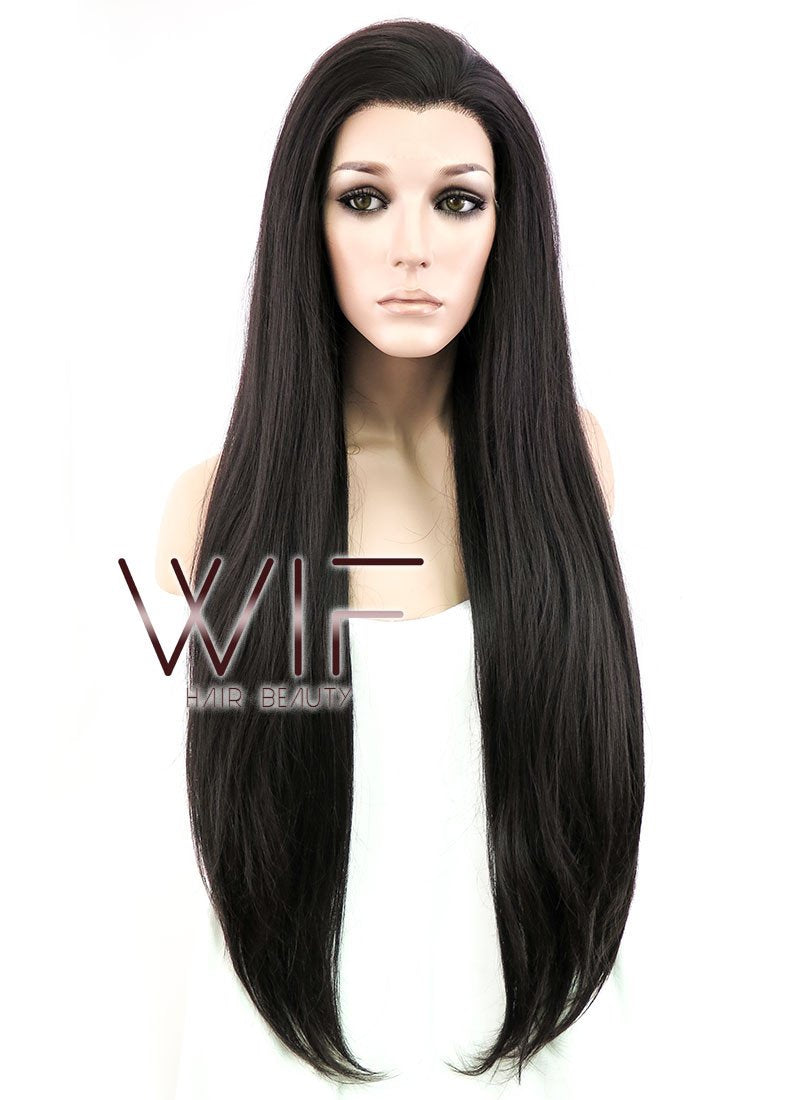 30" Straight Natural Black Lace Front Synthetic Wig LF191