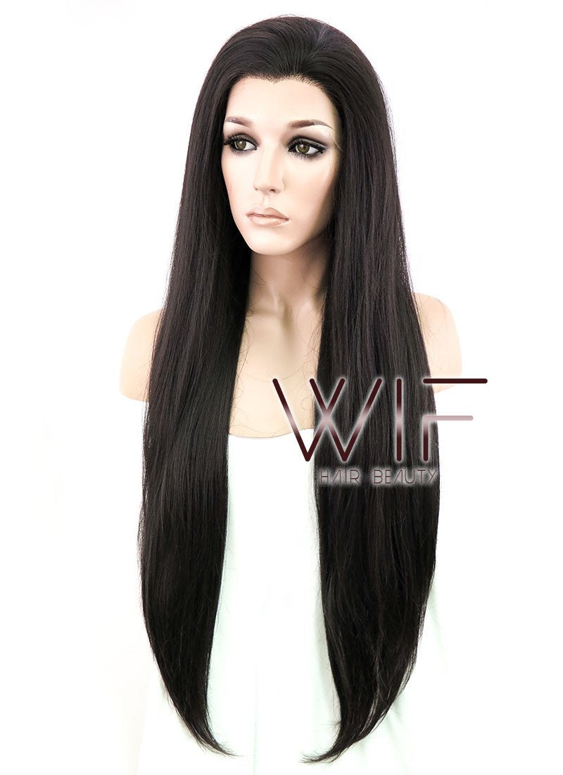 30" Straight Natural Black Lace Front Synthetic Wig LF191