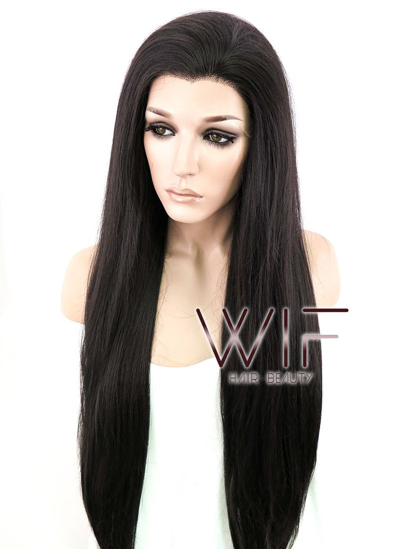30" Straight Natural Black Lace Front Synthetic Wig LF191