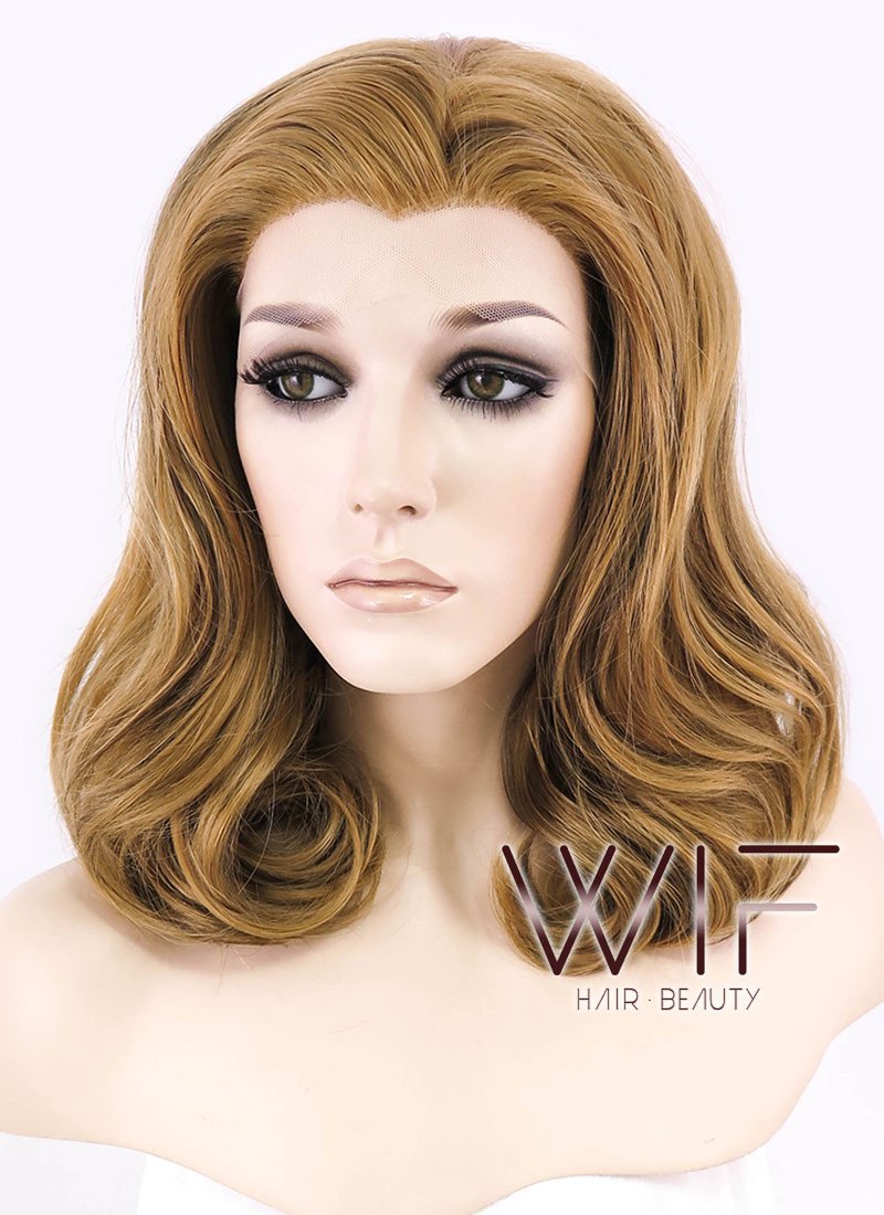 16" Wavy Golden Brown Lace Front Synthetic Wig LF193