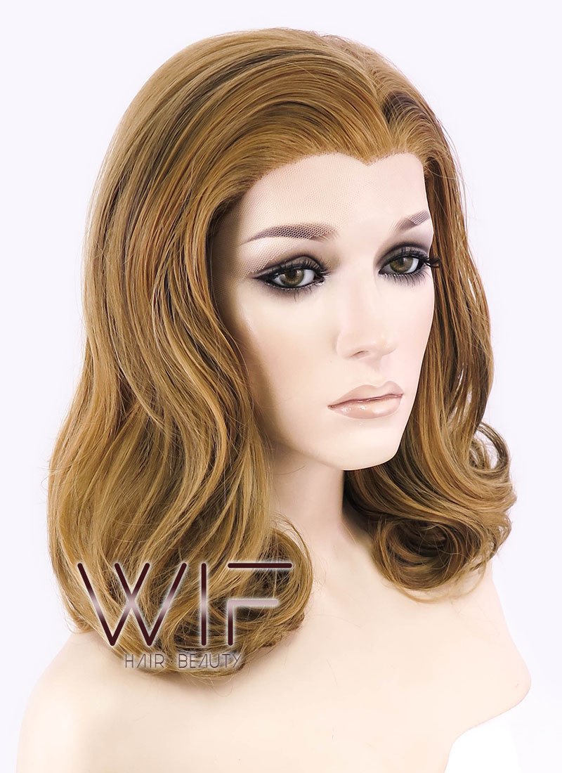 16" Wavy Golden Brown Lace Front Synthetic Wig LF193