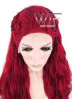 28" Long Curly Red Braided Lace Front Synthetic Hair Wig LF2000