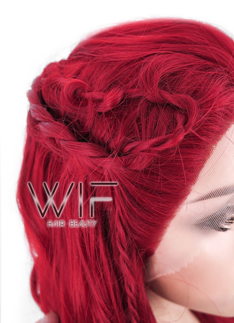 28" Long Curly Red Braided Lace Front Synthetic Hair Wig LF2000