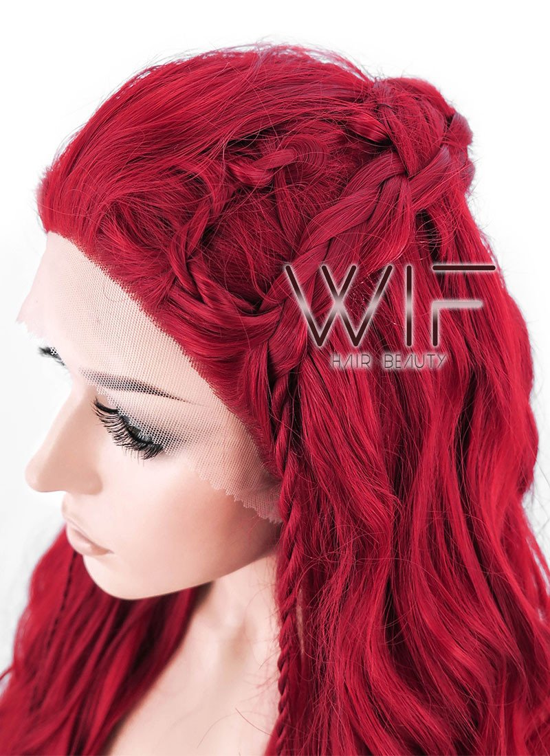 28" Long Curly Red Braided Lace Front Synthetic Hair Wig LF2000