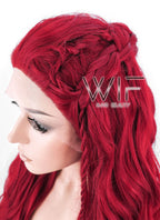 28" Long Curly Red Braided Lace Front Synthetic Hair Wig LF2000