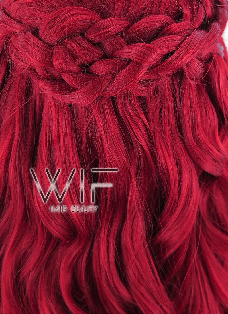 28" Long Curly Red Braided Lace Front Synthetic Hair Wig LF2000