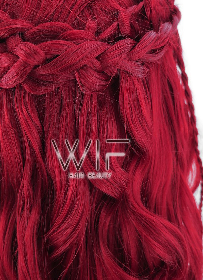 28" Long Curly Red Braided Lace Front Synthetic Hair Wig LF2000