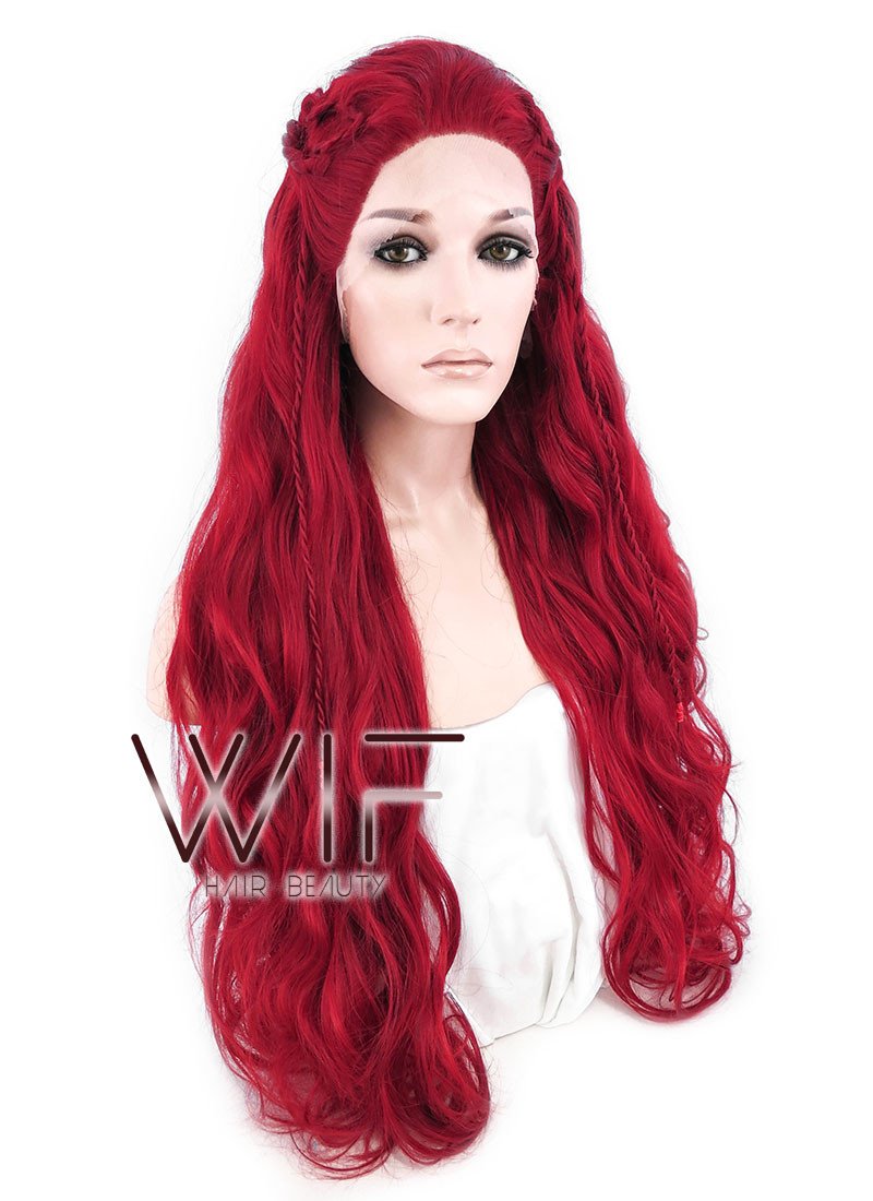 28" Long Curly Red Braided Lace Front Synthetic Hair Wig LF2000