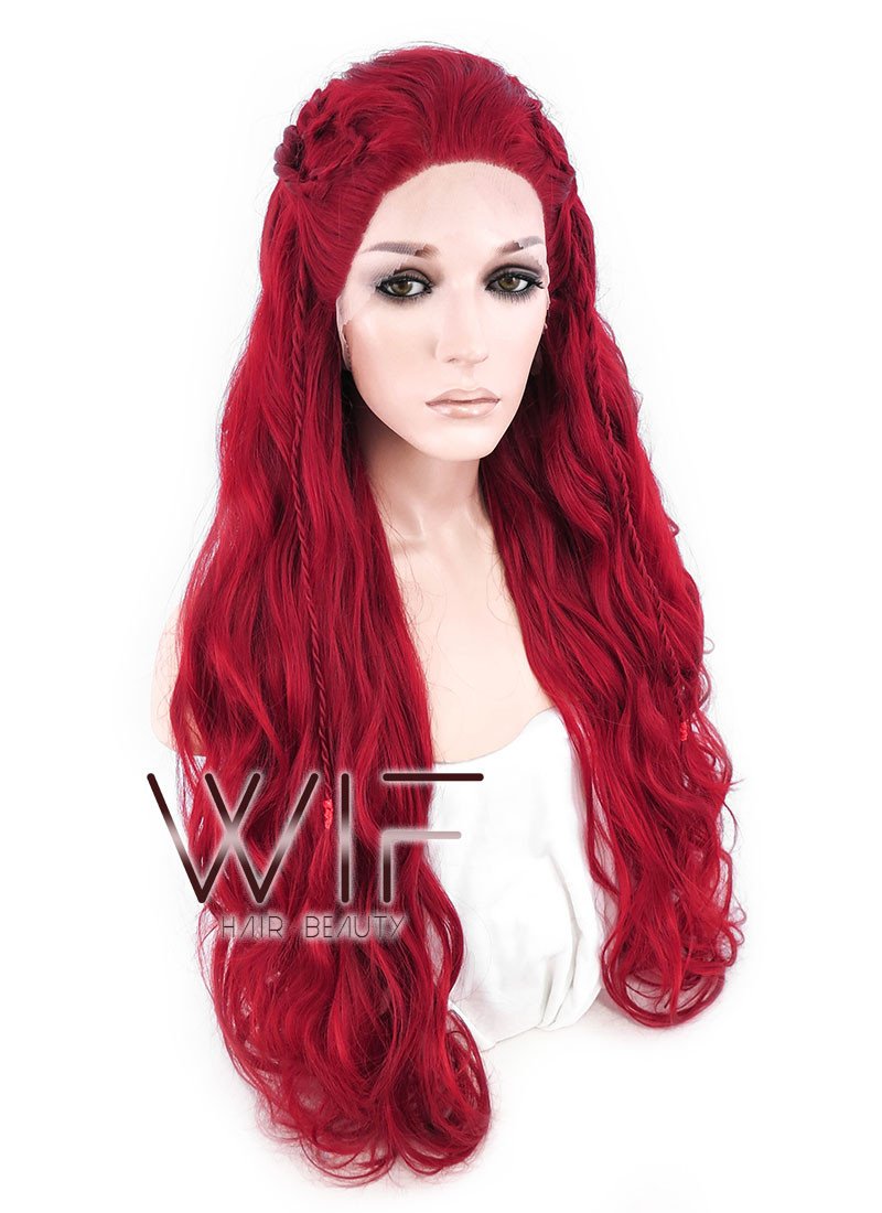 28" Long Curly Red Braided Lace Front Synthetic Hair Wig LF2000