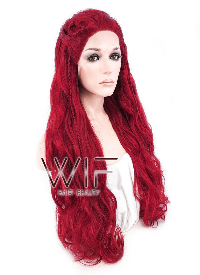 28" Long Curly Red Braided Lace Front Synthetic Hair Wig LF2000