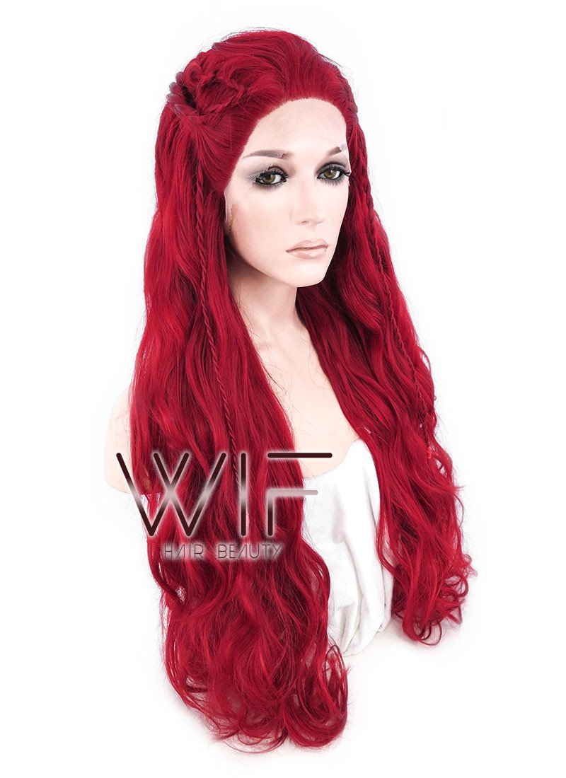 28" Long Curly Red Braided Lace Front Synthetic Hair Wig LF2000