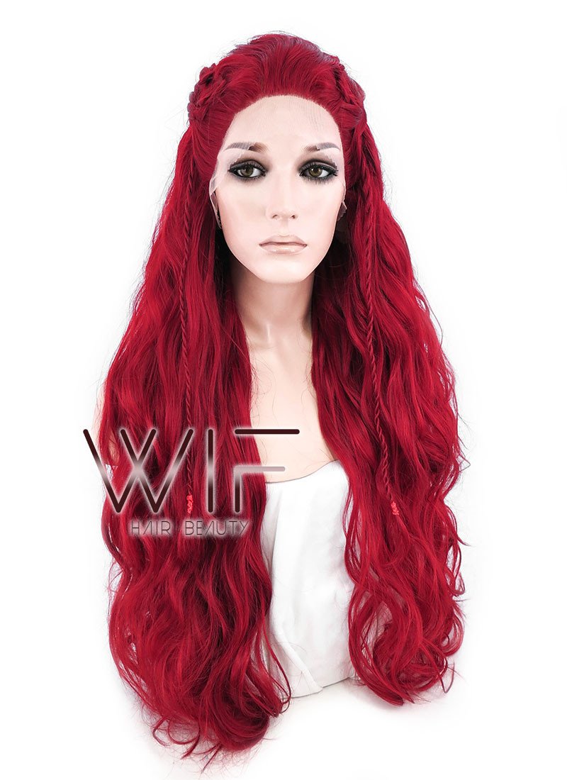 28" Long Curly Red Braided Lace Front Synthetic Hair Wig LF2000