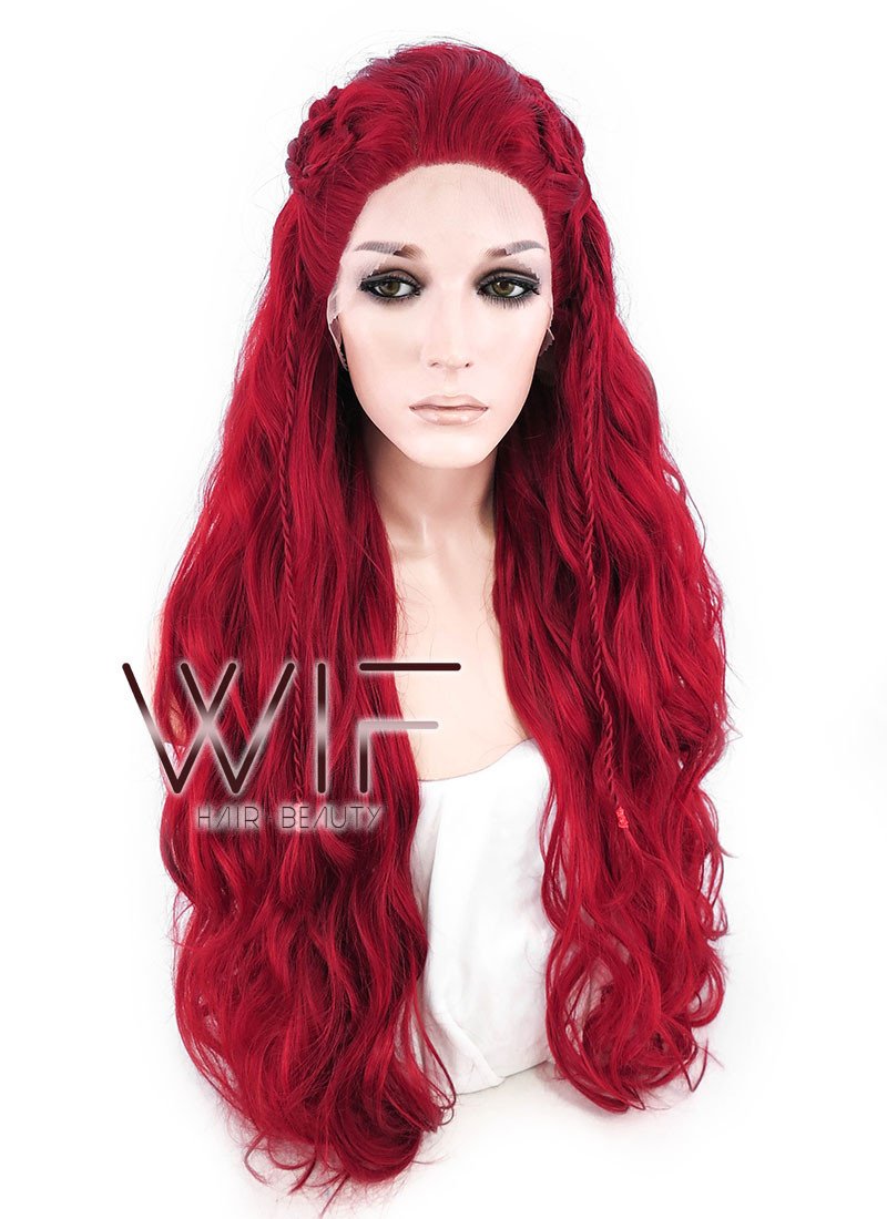 28" Long Curly Red Braided Lace Front Synthetic Hair Wig LF2000