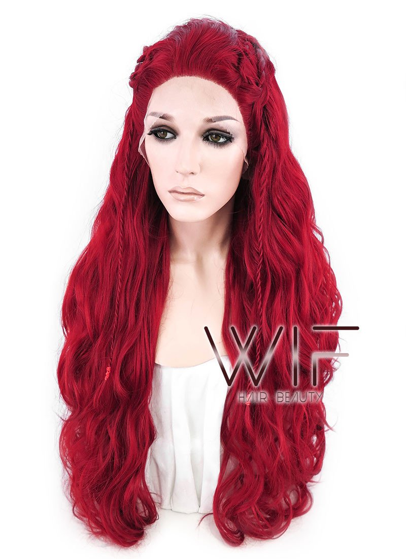 28" Long Curly Red Braided Lace Front Synthetic Hair Wig LF2000
