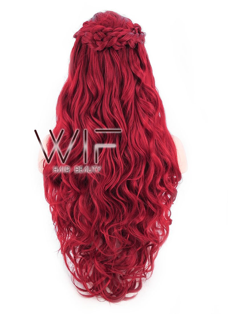 28" Long Curly Red Braided Lace Front Synthetic Hair Wig LF2000