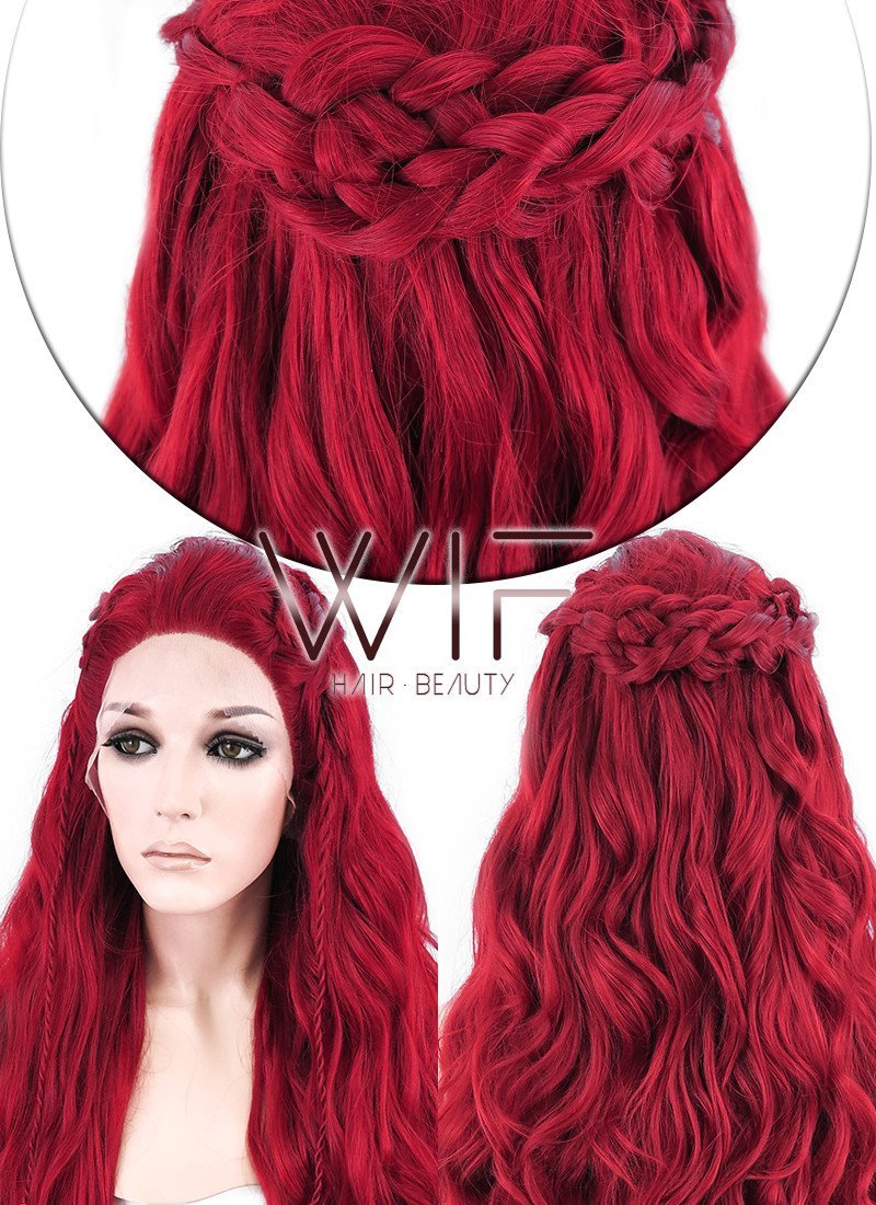 28" Red Braided Lace Front Synthetic Wig LF2000