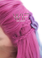30" Long Curly Megenta Purple Blue Mixed Braided Lace Front Synthetic Hair Wig LF2001