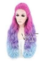 30" Long Curly Megenta Purple Blue Mixed Braided Lace Front Synthetic Hair Wig LF2001
