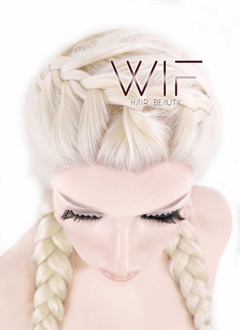 24" Long Light Blonde Braided Lace Front Synthetic Hair Wig LF2002