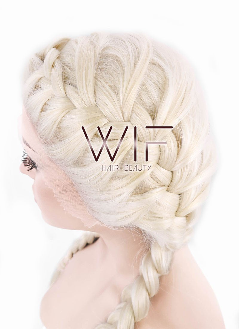 24" Long Light Blonde Braided Lace Front Synthetic Hair Wig LF2002