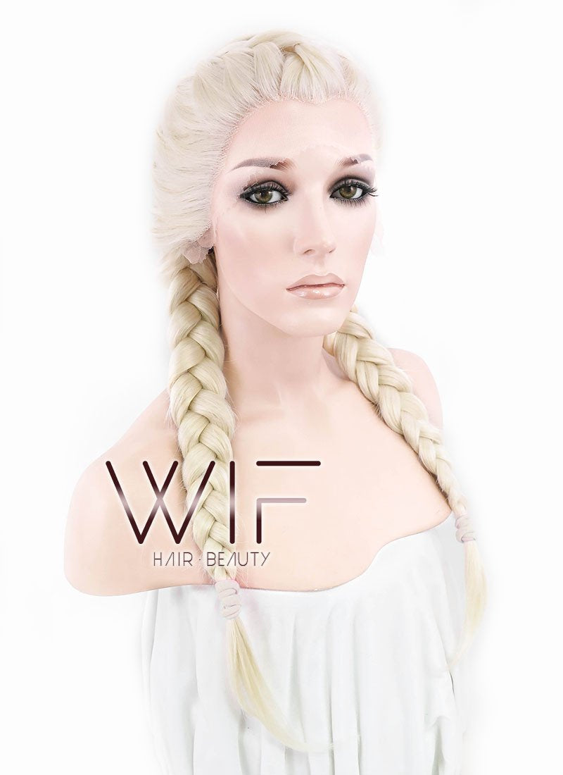 24" Long Light Blonde Braided Lace Front Synthetic Hair Wig LF2002