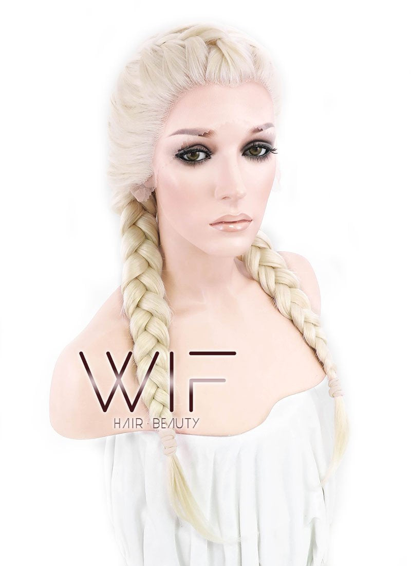 24" Long Light Blonde Braided Lace Front Synthetic Hair Wig LF2002