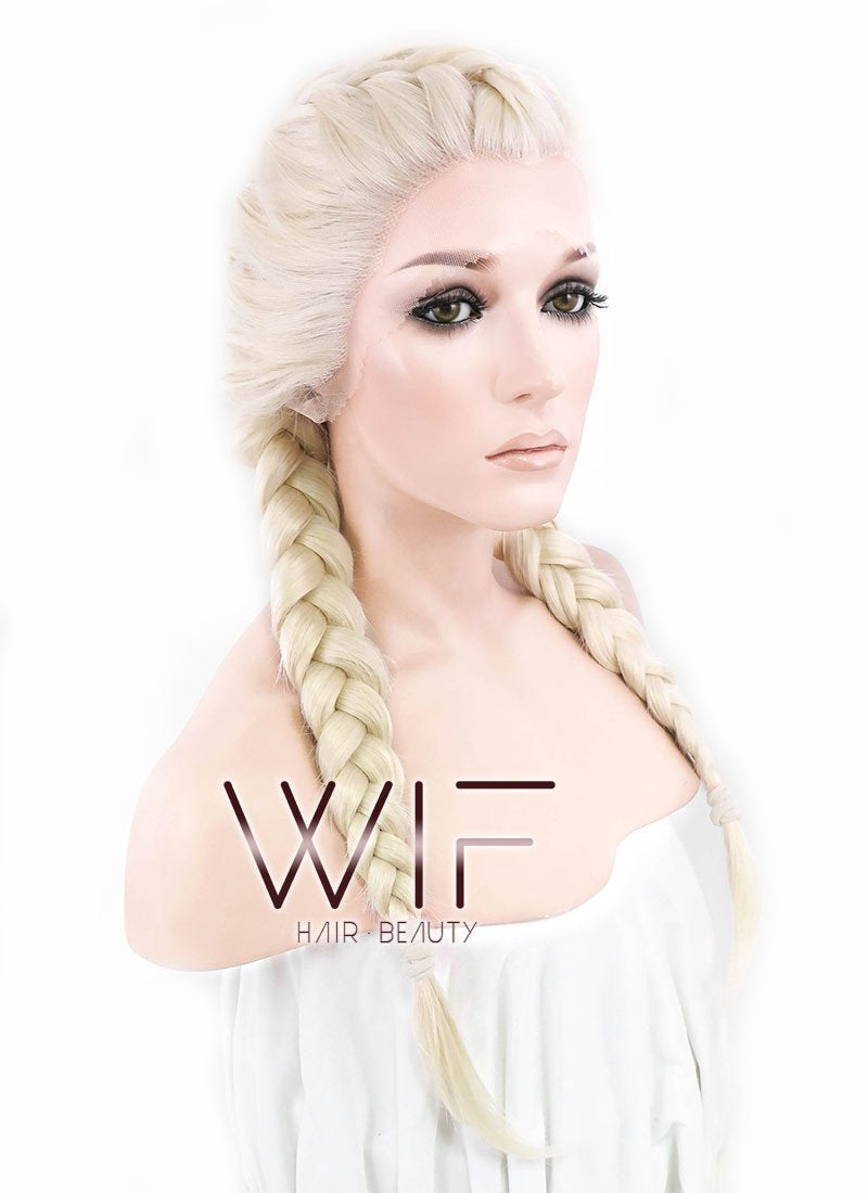 24" Long Light Blonde Braided Lace Front Synthetic Hair Wig LF2002