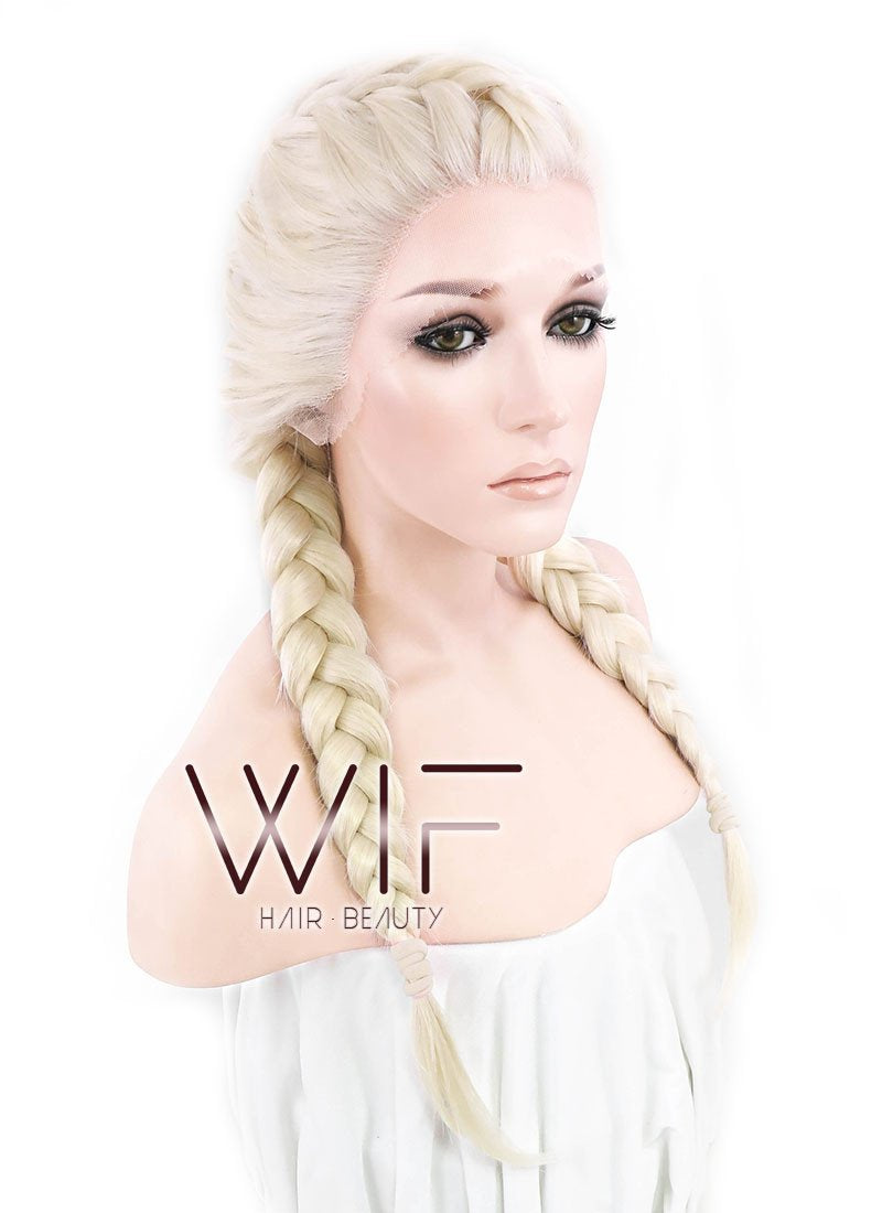 24" Long Light Blonde Braided Lace Front Synthetic Hair Wig LF2002