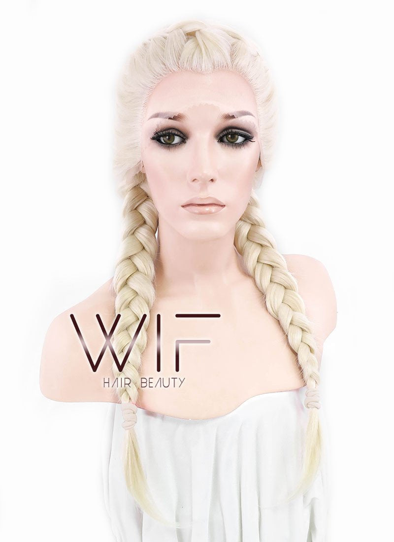24" Long Light Blonde Braided Lace Front Synthetic Hair Wig LF2002