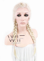 24" Long Light Blonde Braided Lace Front Synthetic Hair Wig LF2002