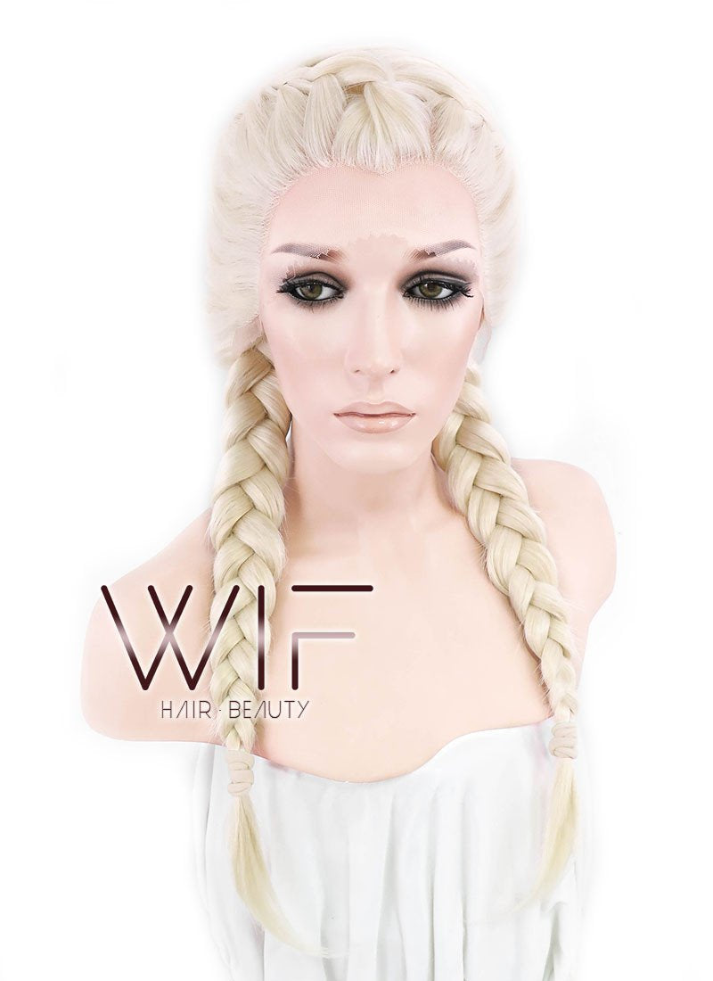 24" Long Light Blonde Braided Lace Front Synthetic Hair Wig LF2002